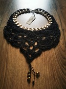 Choker czarny lniany ze złotym grubym łańcuchem