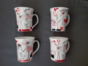 ZESTAW KUBKÓW do kawy herbaty Just Fall In Love serce KUBEK x 4 komplet