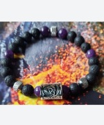 BRANSOLETKA RUNA TRIQUETRA STAL 316L KAMIEŃ AMETYST LAWA WYMIAR SZER 18 CM