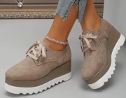 Buty damskie na platformie r. 39 brązowe biała podeszwa półbuty