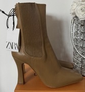 ZARA botki skóra naturalna 38 na obcasie