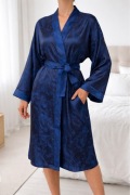 Jedwabne kimono L granatowy niebieski blask Wietnam