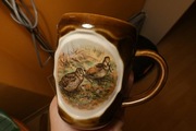 kubek kufel porcelit porcelana PRL ptak bekas kszyk słonka brązowy