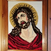 Rękodzieło, obraz haft krzyżykowy, Jezus w koronie