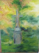 Obraz Krzyż w zieleni ręcznie malowany farbami olejnymi