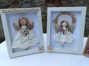 Ramka pamiątka anioł stróż prezent dekoracja chrzest komunia makrama 