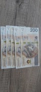 Banknot 200 zł seria BJ 5x kolejne numery