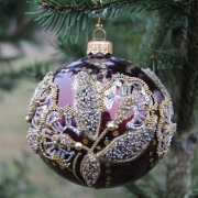 Haft rzeszowski bordo - folkowa bombka polskie rękodzieło