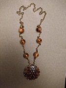 Naszyjnik PRL  drewno rzeźba szarotka cepeliada!