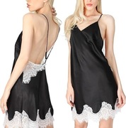 OCCIENTEC Damska satynowa koszula nocna, koronkowa, Seksowne ramiączka - S