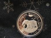 Elephant,20 francs, Congo- słoń/ Kongo srebro 9,999 1 oz (1 uncja)