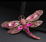 Broszka XXL różowa ważka 