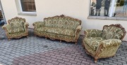 Wypoczynek zestaw sofa 2 fotele rzeźbiony barok 