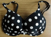 Stanik M&S 28DD 60DD plunge push-up czarny grochy