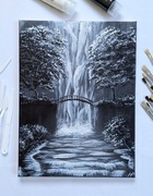 ręcznie malowany obraz "Most z Wodospadem"  25x35 cm  akryl
