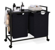 Kosz na pranie 2x50L z półką bambusową i kółkami sorter