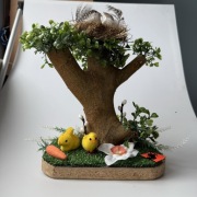 Stroik wielkanocny drzewko ptaszki drewno handmade dekoracja na stół