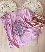 42 czerwona koralowa koszulka bluzka damska nietoperka krótki rękaw t-shirt