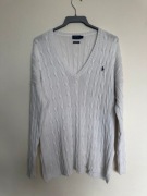 Polo Ralph Lauren sweter warkocz biały V-neck Pima Cotton L/XL oryginał