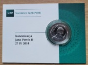 Moneta 10 zł 2014 r. Kanonizacja Jana Pawła II, blister
