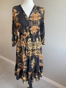 Jesienna sukienka midi 100% wiskoza czarna wzory boho