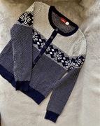 Piękny ciepły sweter niebieski S M 36 38 śnieżki