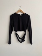 Czarna wiązana bluzka H&M z długim rękawem gładka dopasowana XL 42