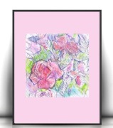 różowy obrazek A4, róże rysunek 21x30, botaniczny plakat pastelowy