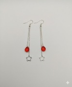 srebrne kolczyki z łezką i gwiazdką czerwone stal