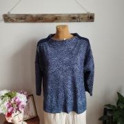Granatowo-biały sweterek damski z wzorem mongul, 3/4 rękaw, rozmiar M/L