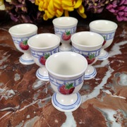 Fajansowe francuskie kieliszki na jajko - 5 + 1 - Oiseau Bleu - Gien