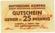 KOBERG AMTSBEZIRK (DOMINIUM) 25 PF. 3.03.1921