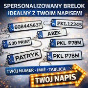 PERSONALIZOWANY BRELOK TABLICA REJESTRACYJNA  TWÓJ WŁASNY NAPIS | DRUK 3D