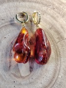 Unikatowe kolczyki z bursztynem bałtyckim – Pozłacana stal, Cyrkonie