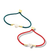 Bransoletka Stal Szlachetna SERCE sznurek Zieleń/Czerwień