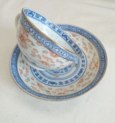 Komplet z chińskiej porcelany ryżowej, smok, złocenia, z lat 70-tych XX w.