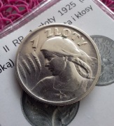 1 Złoty Żniwiarka 1925 z kropką, Londyn, z metryką RDA,  II  RP