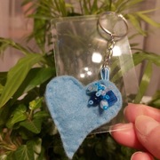 2 lupy wielkości karty kredytowej i brelok serce niebieskie