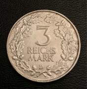 Republika Weimarska - 3 Marki - 1000 lecie Nadrenii - 1925 D - Mennicza
