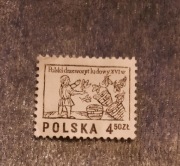 1977 polski drzeworyt ludowy, znaczek