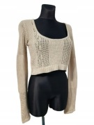 *II DAMSKI SWETER CAPPUCINO MANGO 44-46/L KRÓTKI TOP AŻUROWY