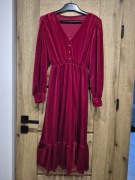 Sukienka włoska czerwona bordowa welurowa dłuższa długi rękaw UNI