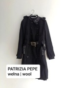 Patrizia Pepe luksusowy płaszcz czarny wełniany z paskiem XS/s