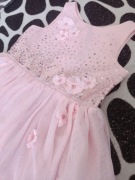 Sukienka H&M pudrowy róż+złote cekiny 122/128 komunia, wesele 