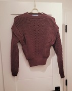 Sweter idealny na wiosnę 30%welna, gruby splot, śliwkowy kolor, Polski prod