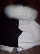 Kurtka parka czarna białe futro naturalne 40 jenot