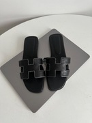 Klapki Sandały Hermes Oran Sandał Czarne Skórzane