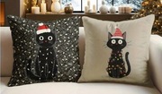Świąteczna poszewka na poduszkę czarne kotki 45x45 2szt. (wysyłka 12h).