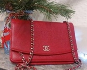 Chanel Red Caviar Leather Sevruga Wallet on Chain