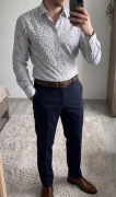 Zestaw męski elegancki koszula we wzorki + spodnie na kant granat H&M M/L 
